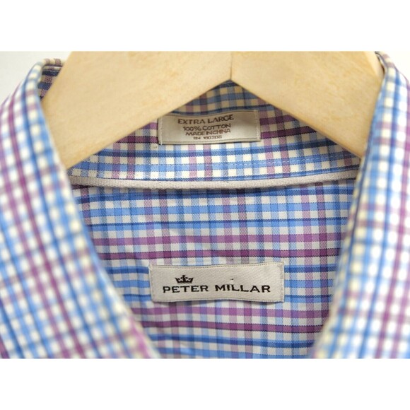 Peter Millar Shirt Mens Extra Large‎ White Blue Purple Check Button Up XL - Picture 3 of 6